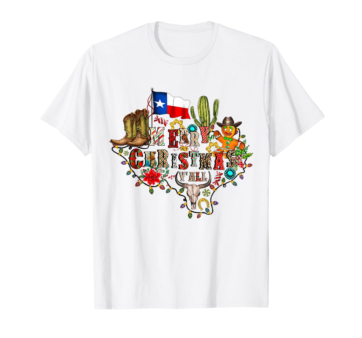 Merry Christmas Y'all Texas Map Santa Hat Mens Womens Kids T-Shirt