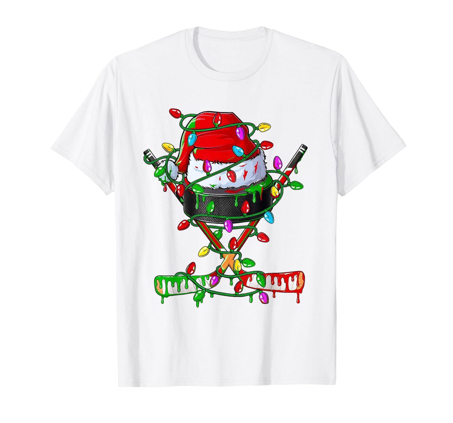 Christmas Hockey Ice Cream Drip Boys Xmas Ice Hockey Players T-Shirt