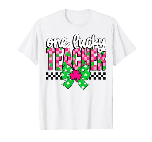 Checkered One Lucky Teacher Patricks Day Saint Pattys T-Shirt