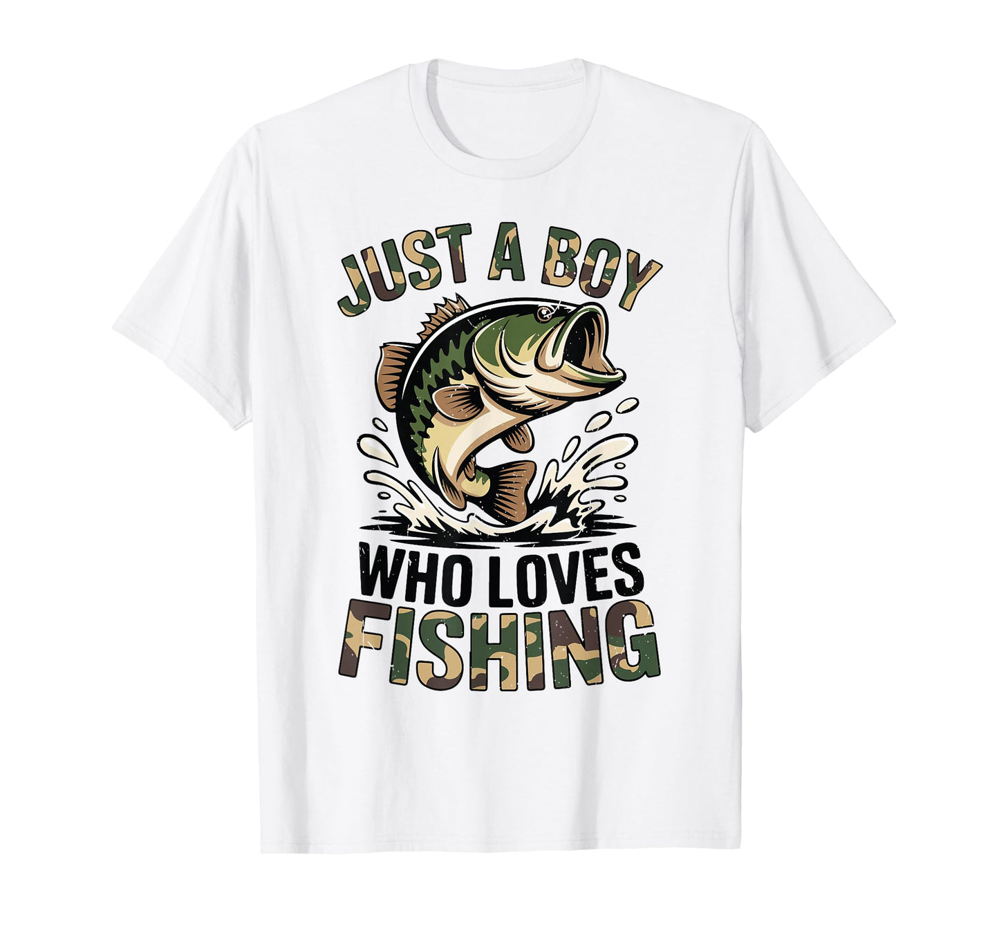 Youth Fishing Camo Bass Fish Just A Boy Who Loves Fishing T-Shirt