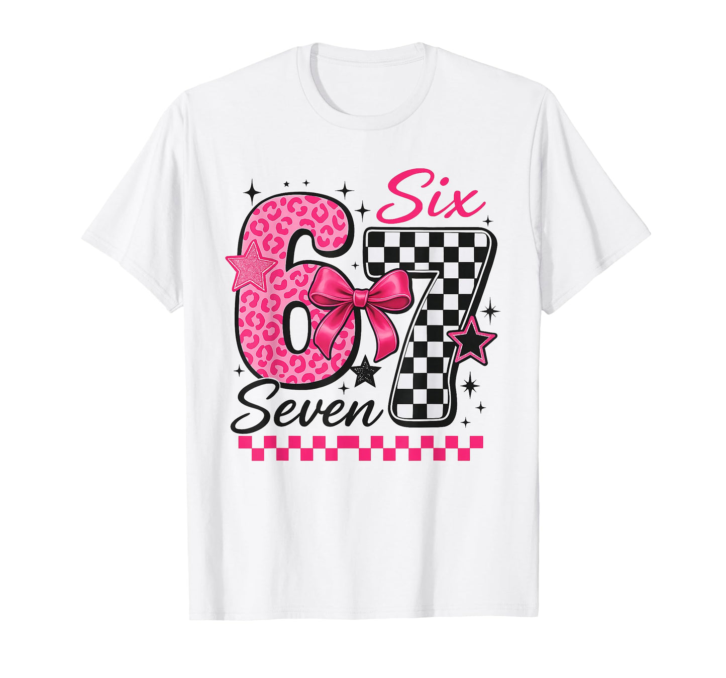 67 Leopard Checkered Funny Six Seven Meme 67 Teachers Kids T-Shirt