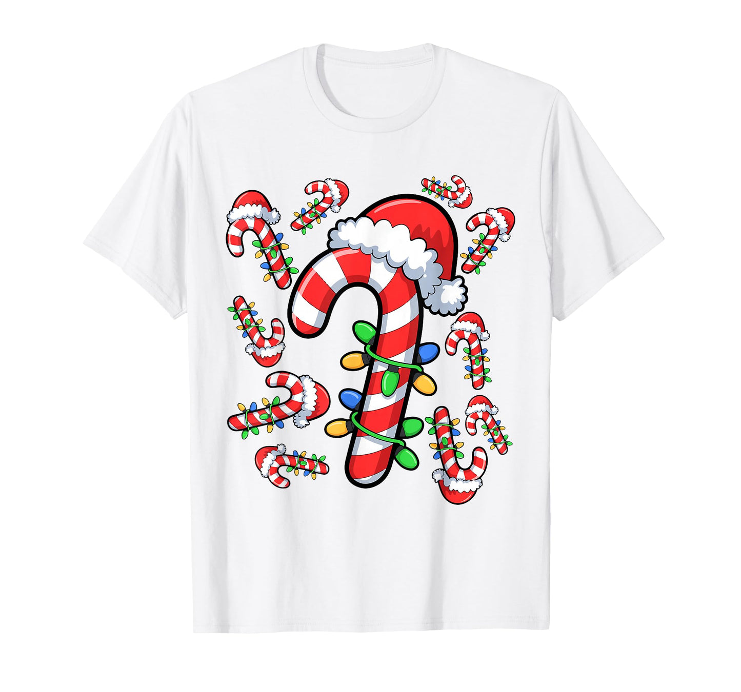 Red and White Candy Cane Santa Christmas Xmas Lights T-Shirt