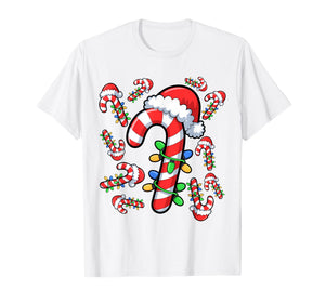 Red and White Candy Cane Santa Christmas Xmas Lights T-Shirt