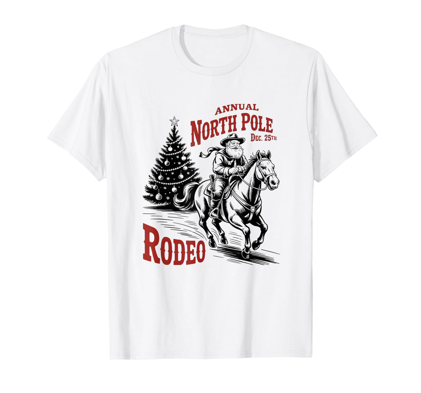 Annual North Pole Rodeo Santa Western Cowboy Christmas Retro T-Shirt