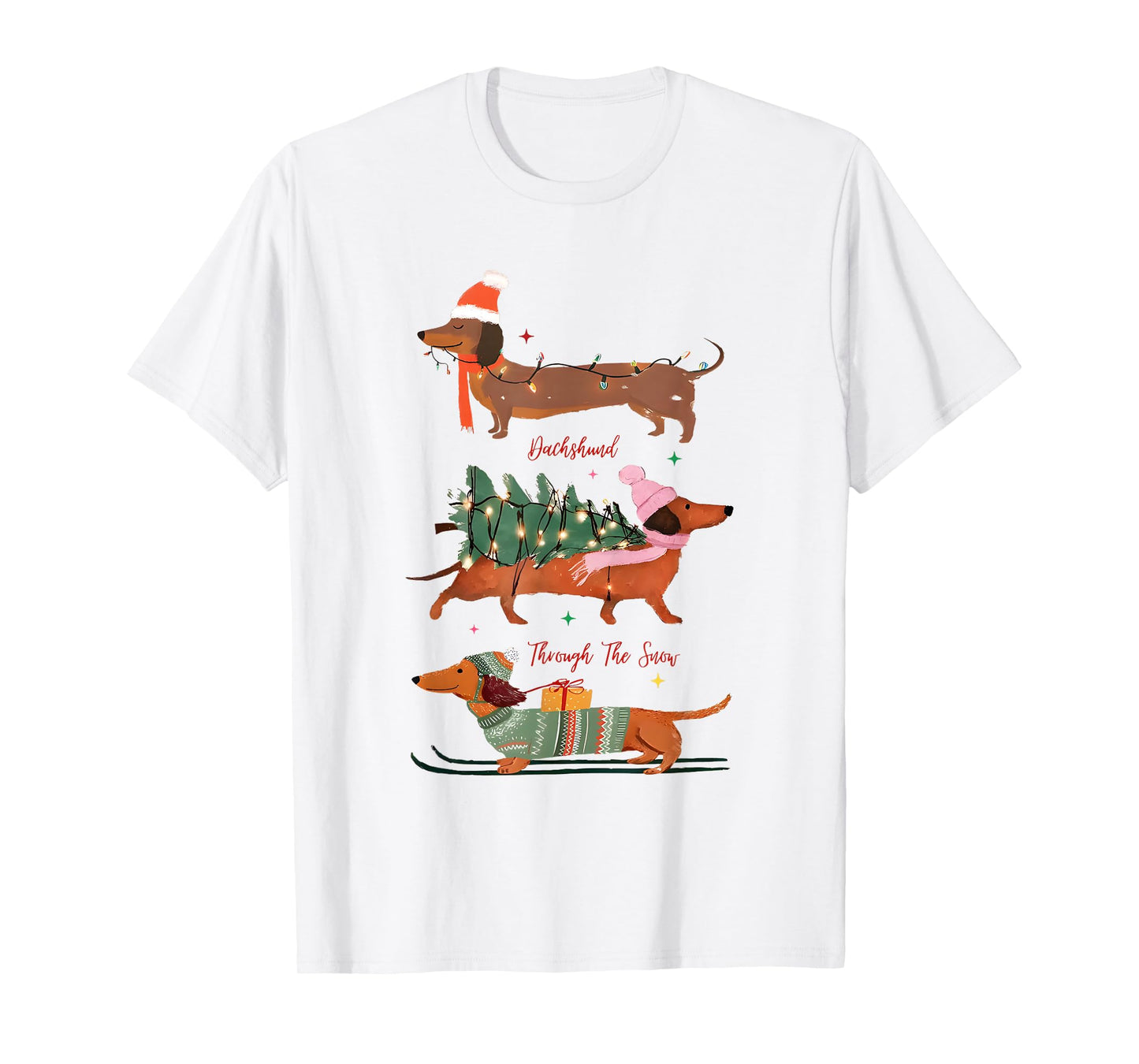 Dashing Through The Snow Christmas Wiener Dog Holiday T-Shirt