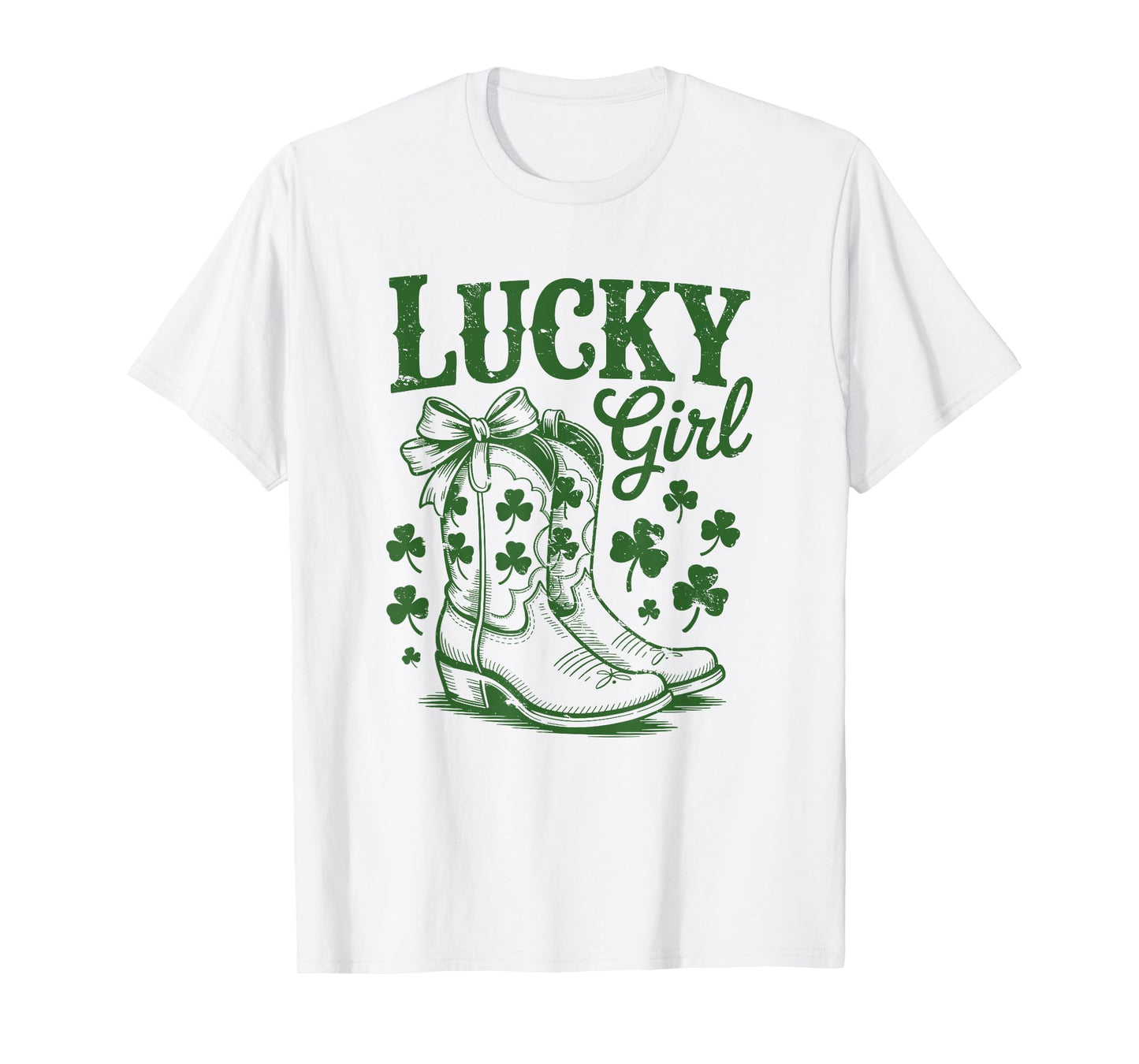 Lucky Girl St Patricks Day Western Cowgirl Boots Shamrock T-Shirt