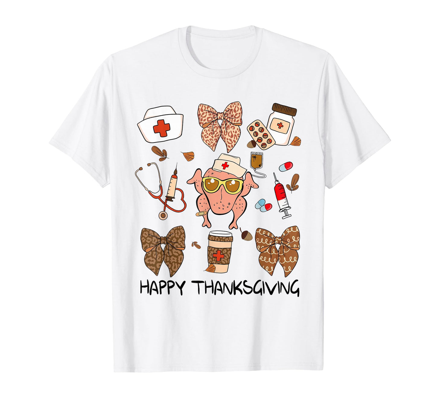Thanksgiving Scrub Tops Women Turkey Nurse Coquette Bows T-Shirt