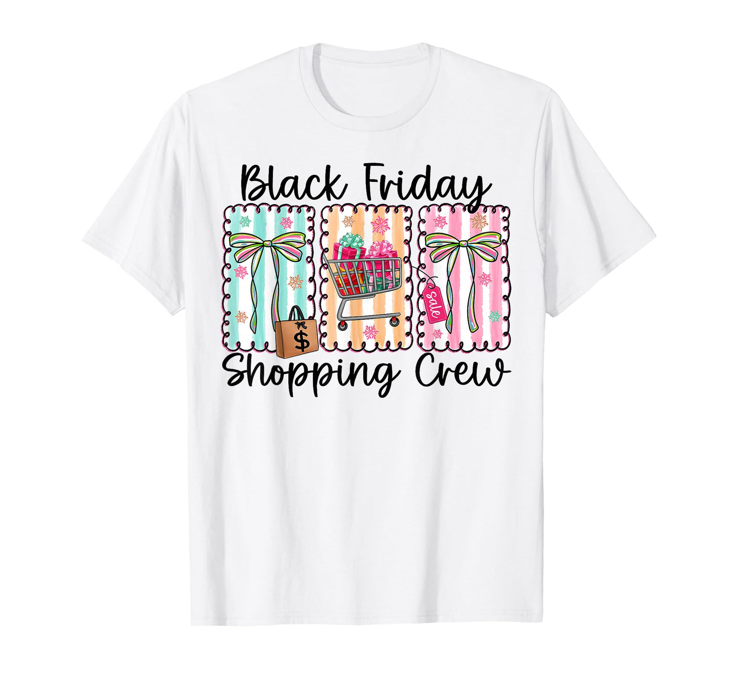 Friday Shopping Crew Christmas Black Coquette Bow Family T-Shirt