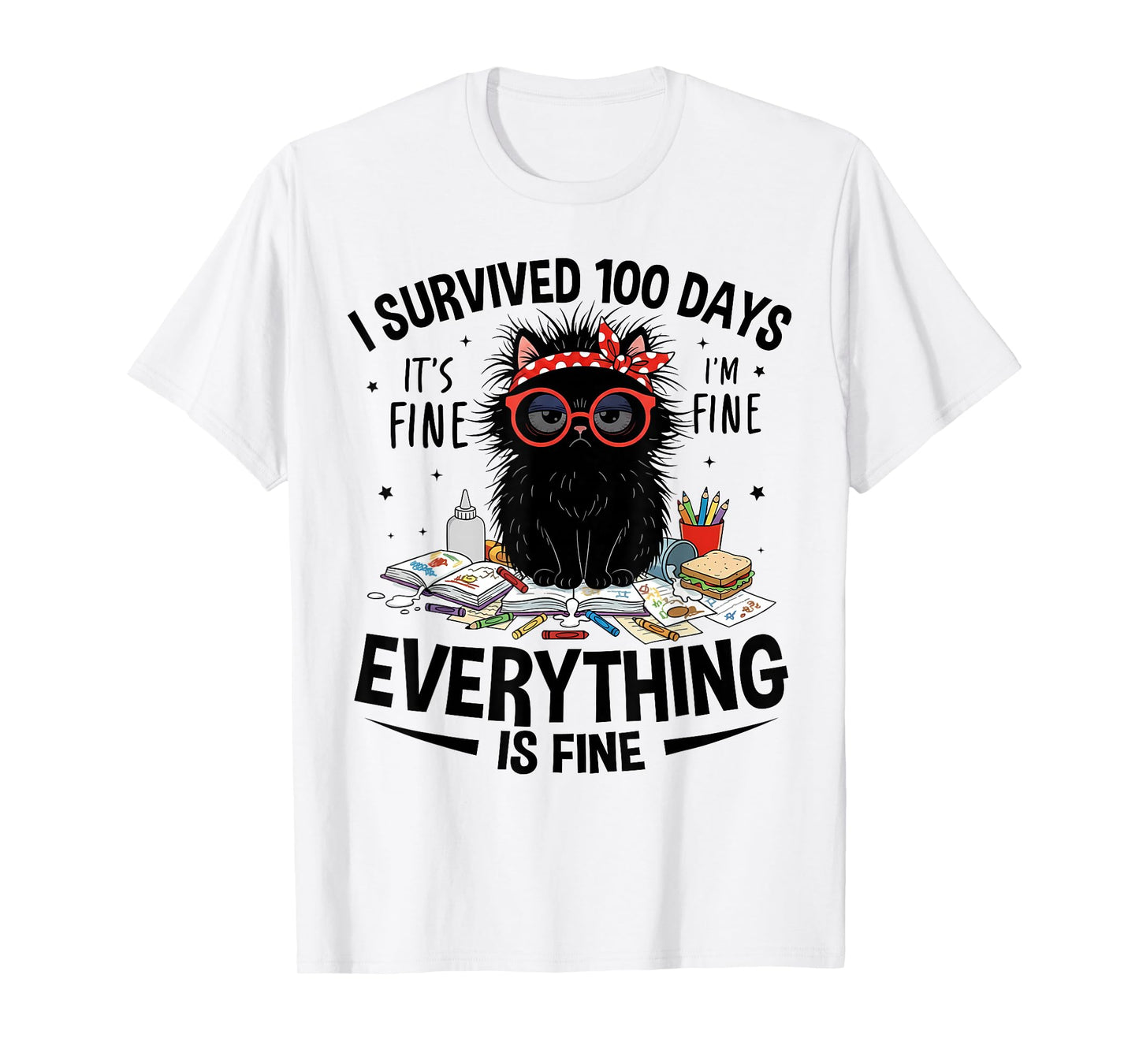 I Survived 100 Days of School Teacher Kids 100th Day Cat T-Shirt