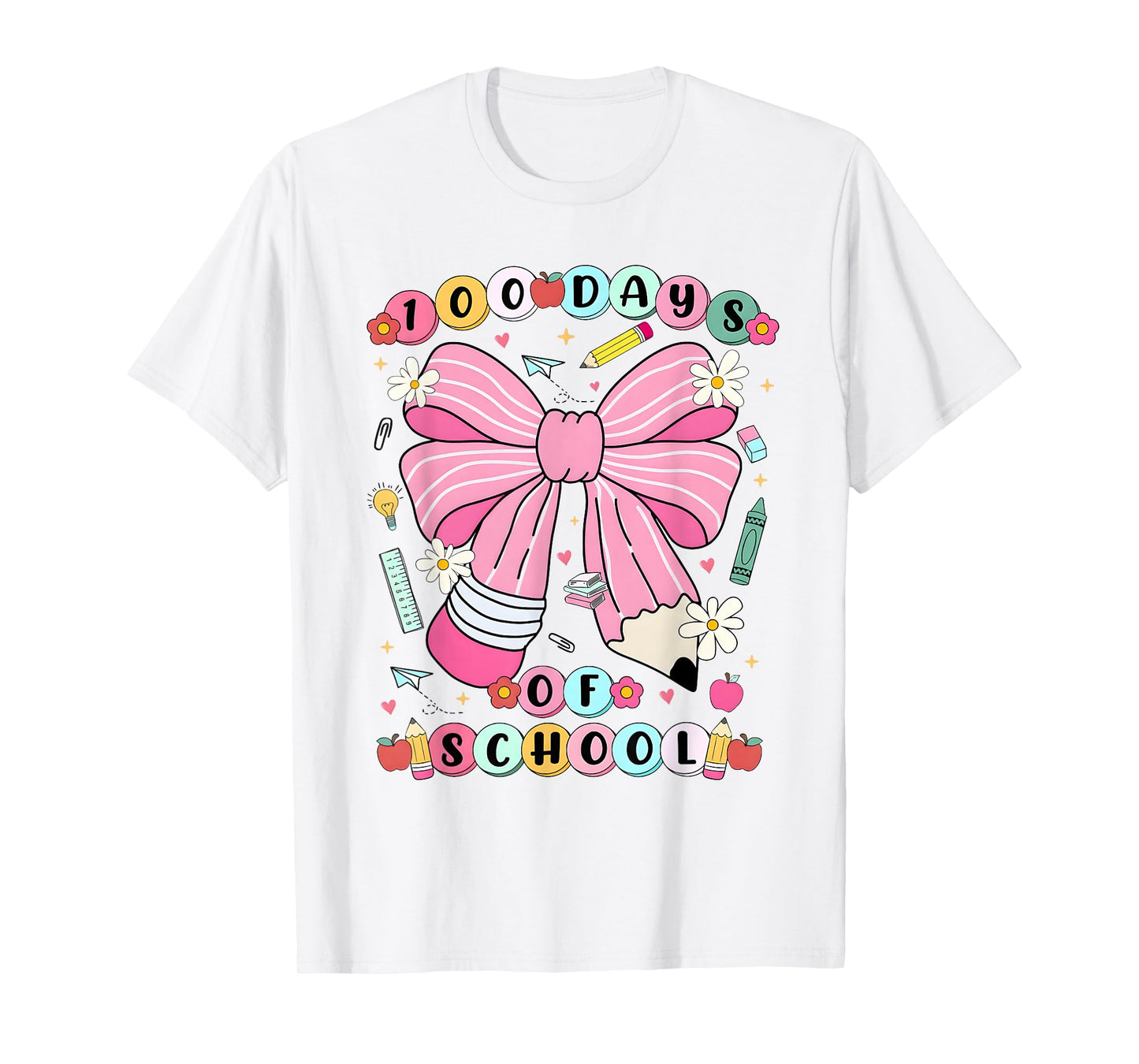 100 Days of School Girls Coquette Bow 100th Day of School T-Shirt