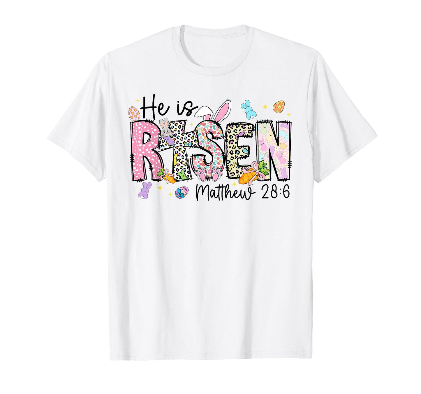 Happy Easter He is Risen Jesus Matthew 28:6 Women Kids Girls T-Shirt