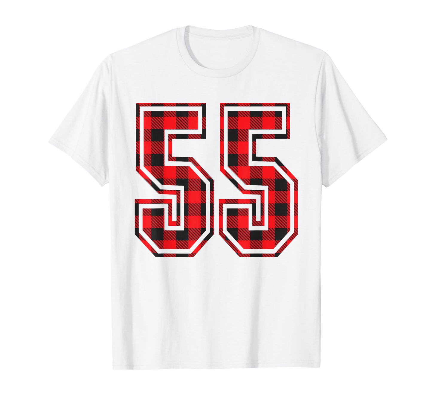 Cute Number 55 Christmas Red Plaid Pattern #55 Unform Jersey T-Shirt