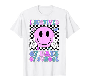 I Survived 67 Days of School Retro Smile 6 7 Meme Six Seven T-Shirt