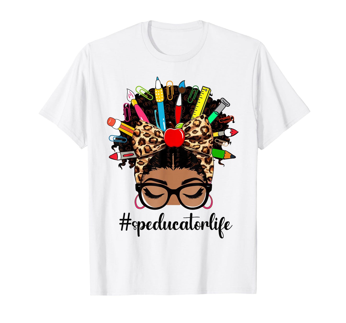 Afro African American Special Education Teacher Messy Bun T-Shirt