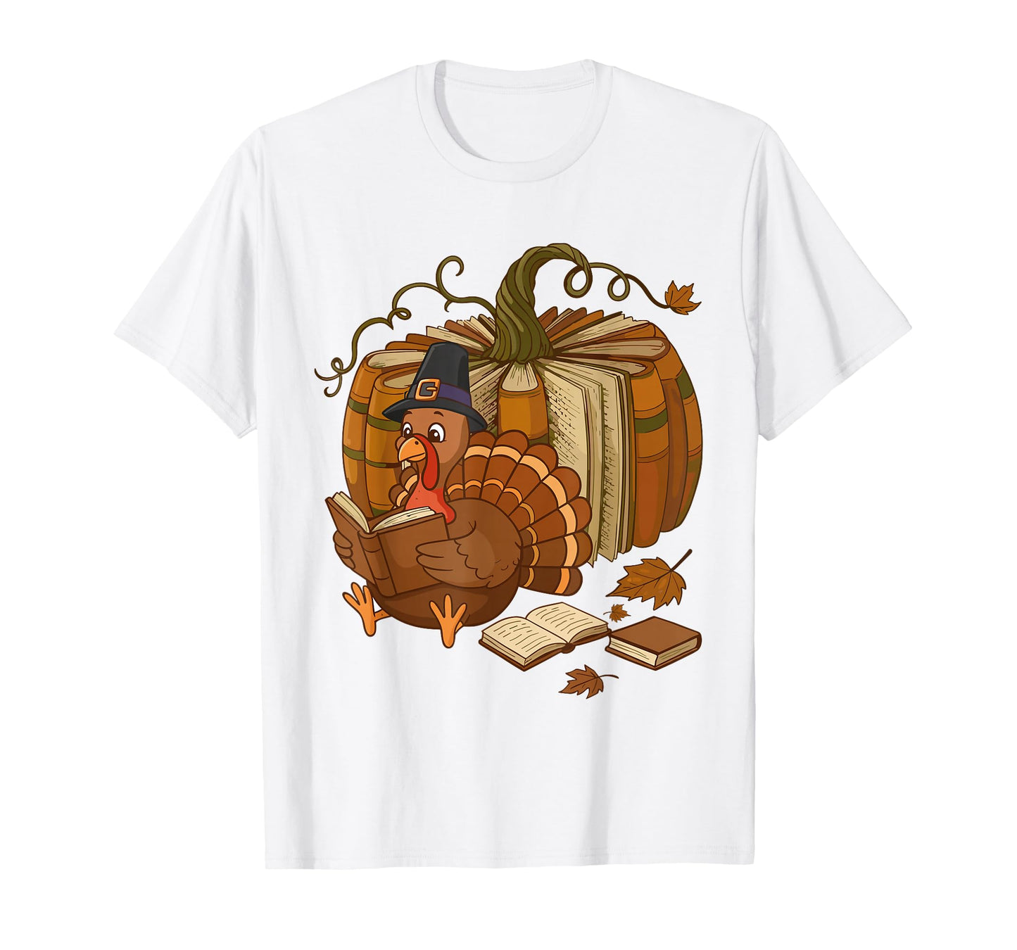 Funny Turkey Reading Book Thanksgiving Teacher Pumpkin Fall T-Shirt