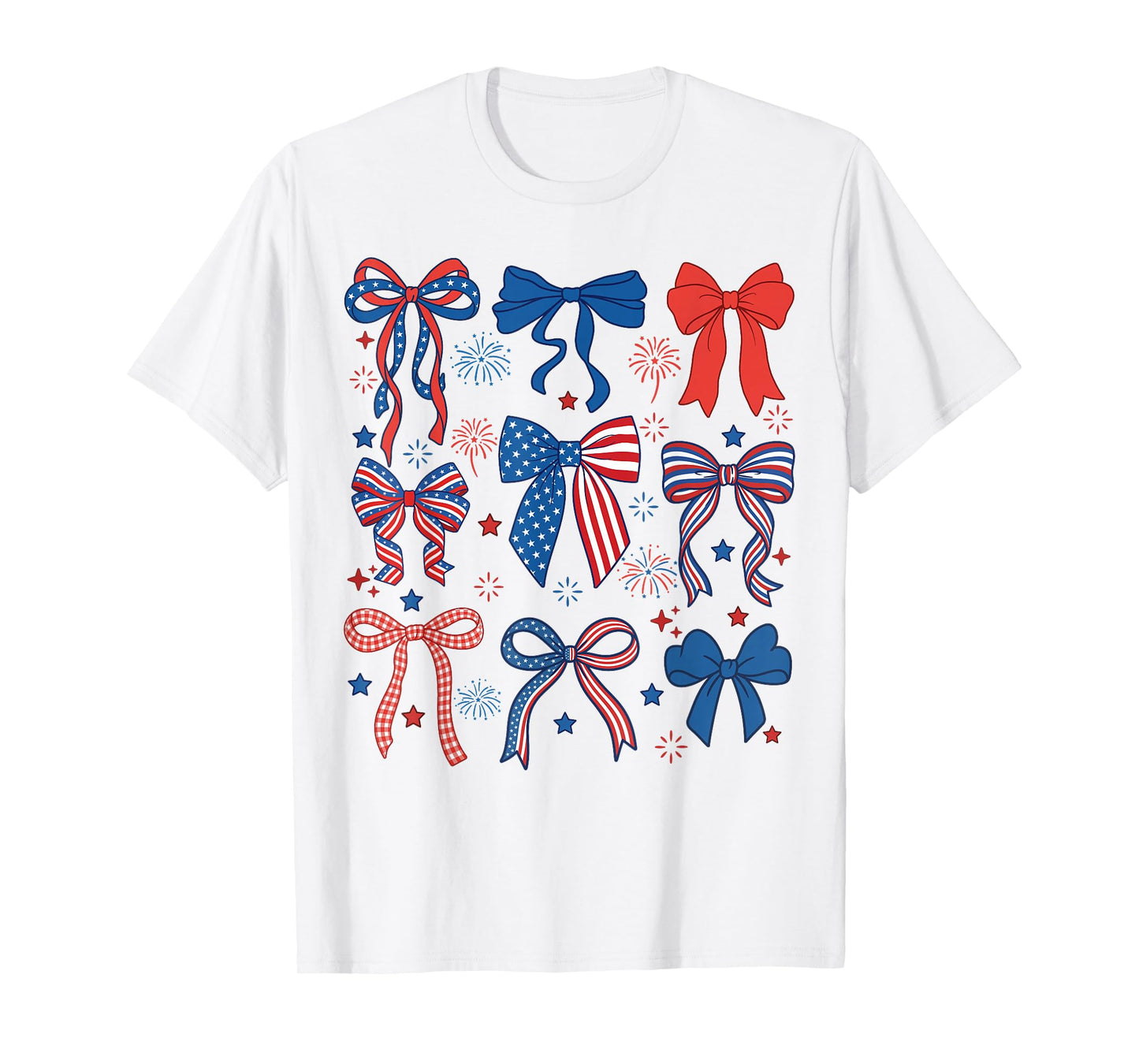 Cute 4th of July Red White and Blue American Coquette Bow T-Shirt
