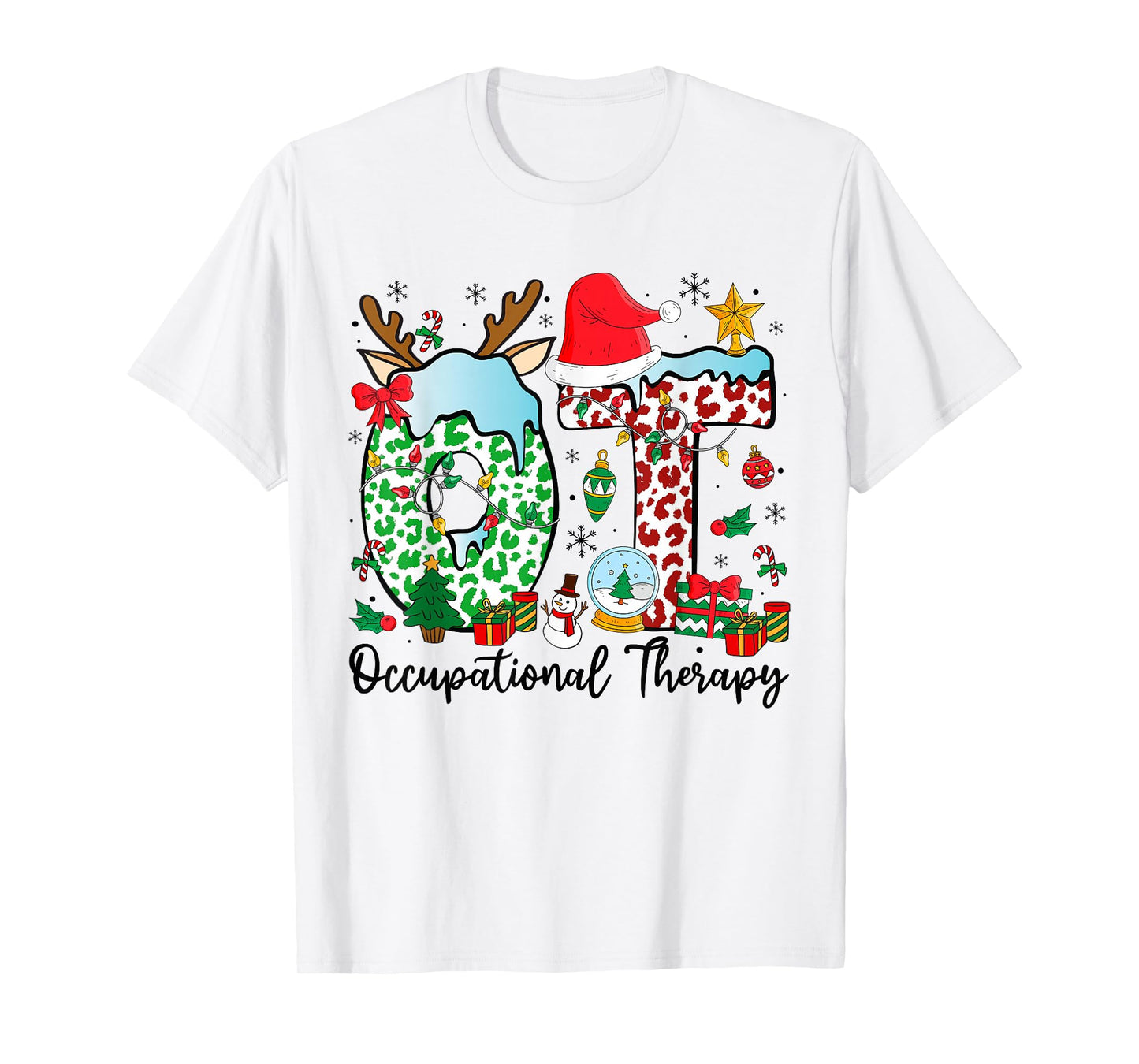 Occupational Therapy Christmas Lights Santa Hat OT Therapist T-Shirt