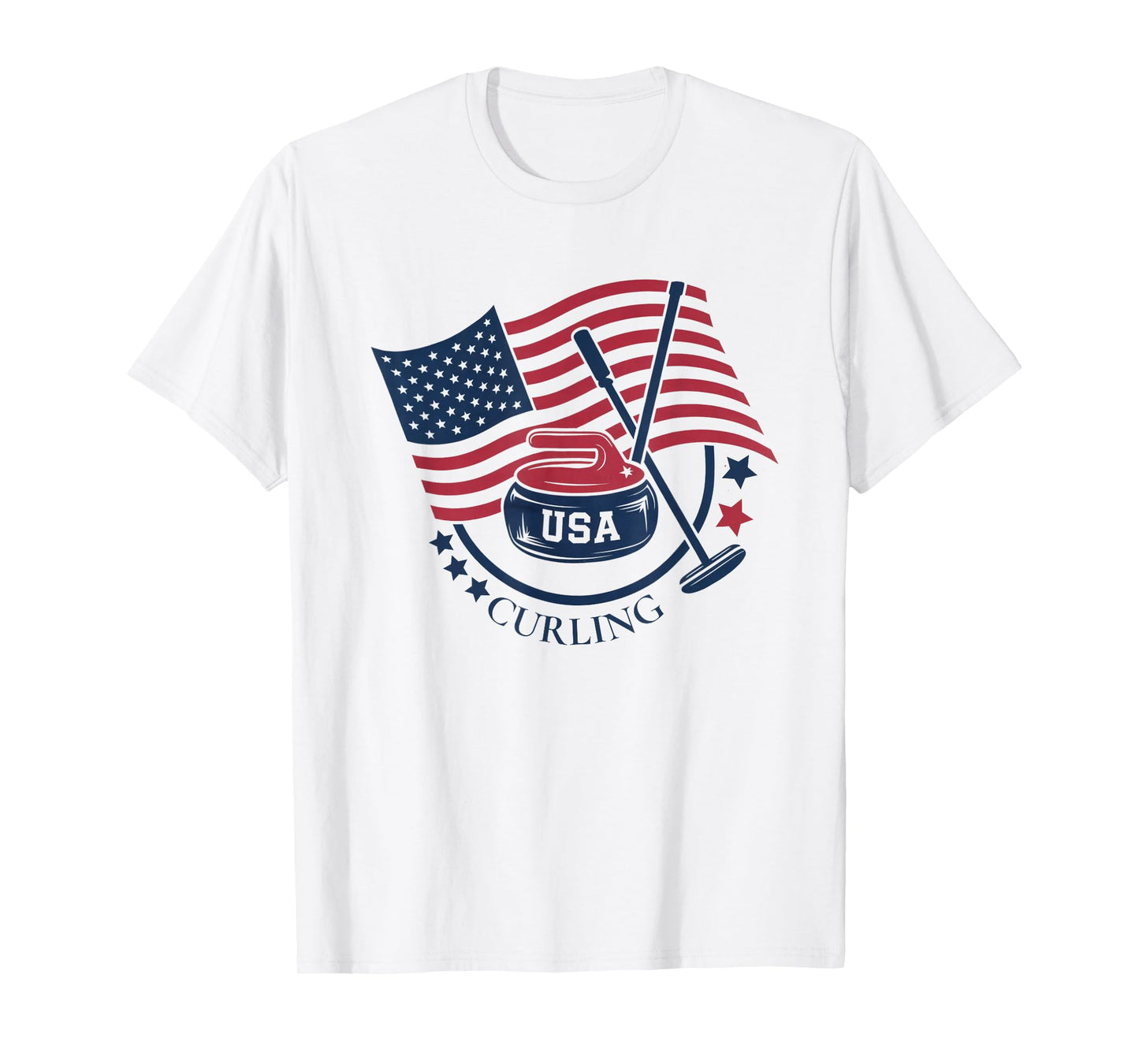 Curling Stone USA American Flag Curler Broom Sports Gear T-Shirt
