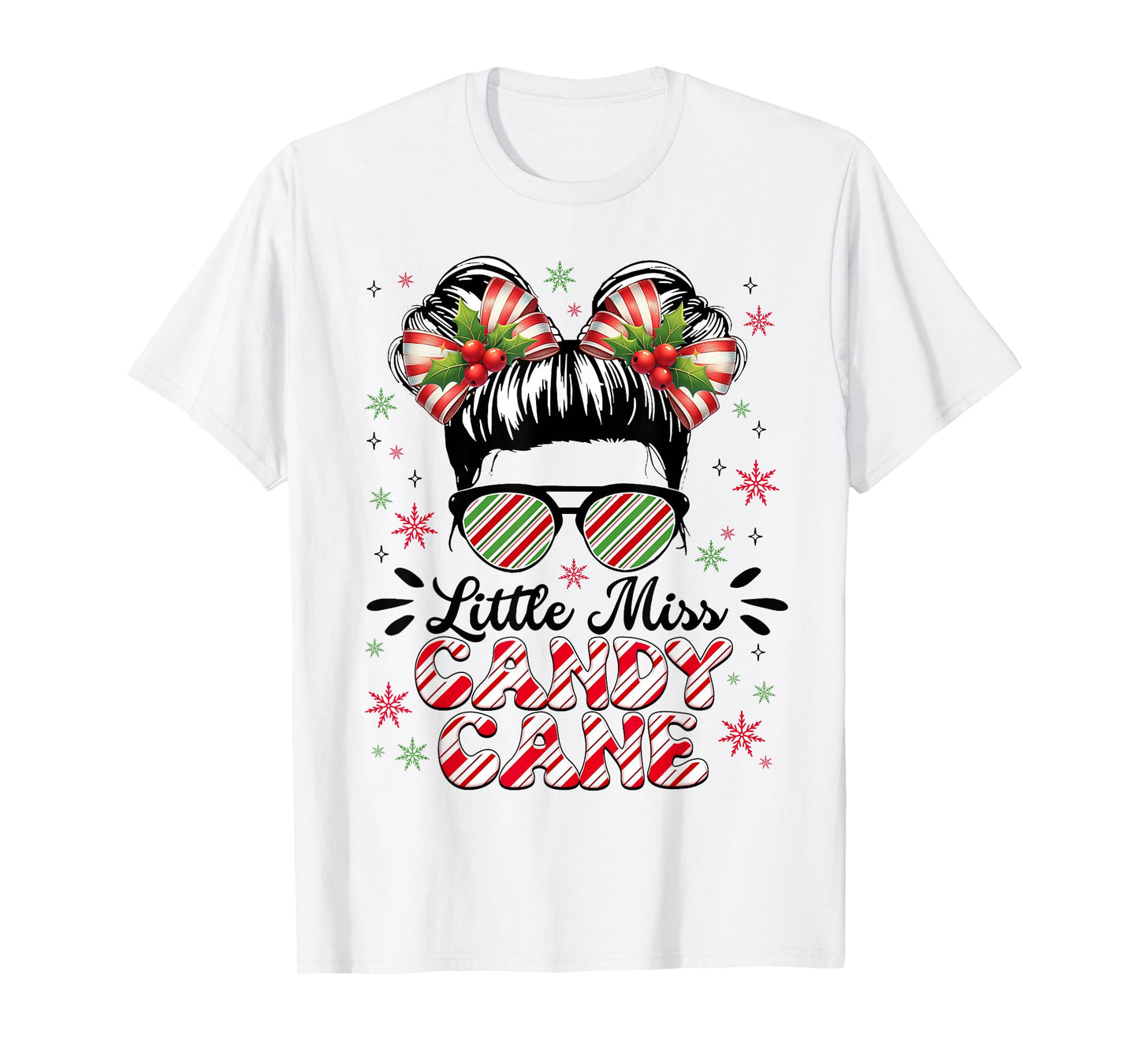 Little Miss Candy Cane Christmas Messy Bun Toddler Girl Kids T-Shirt