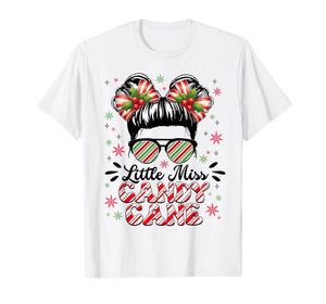Little Miss Candy Cane Christmas Messy Bun Toddler Girl Kids T-Shirt