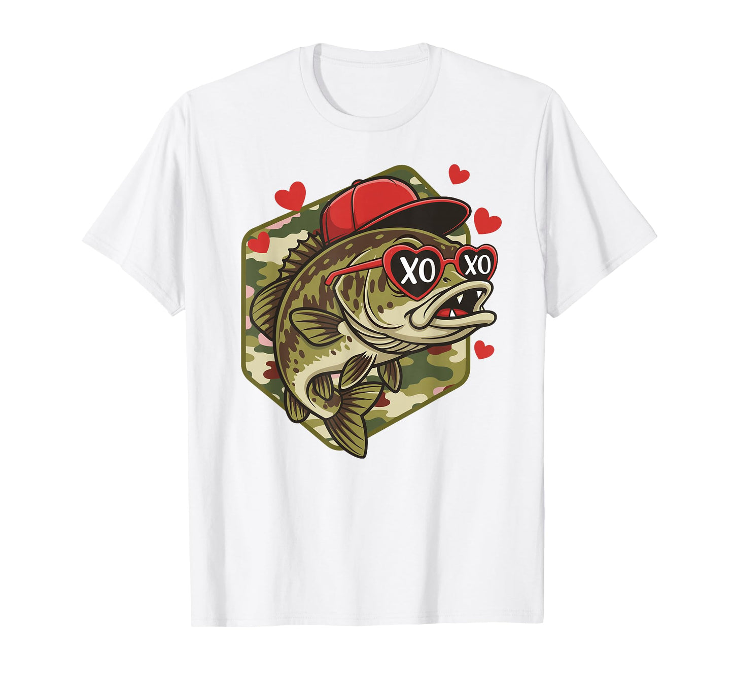 Retro Valentine Bass Fishing Camo Fisherman Valentine's Day T-Shirt