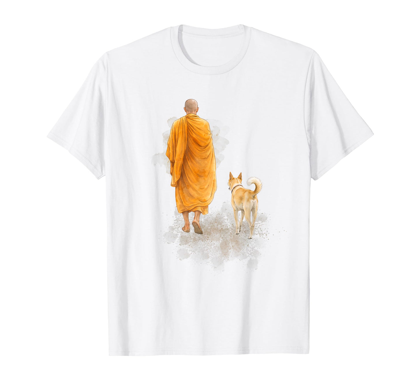 Peace Walking Monk & Dog Minimalist Zen Art T-Shirt