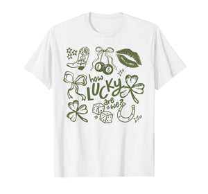 How Lucky are We St Patricks Day Coquette Bow Aesthetic T-Shirt