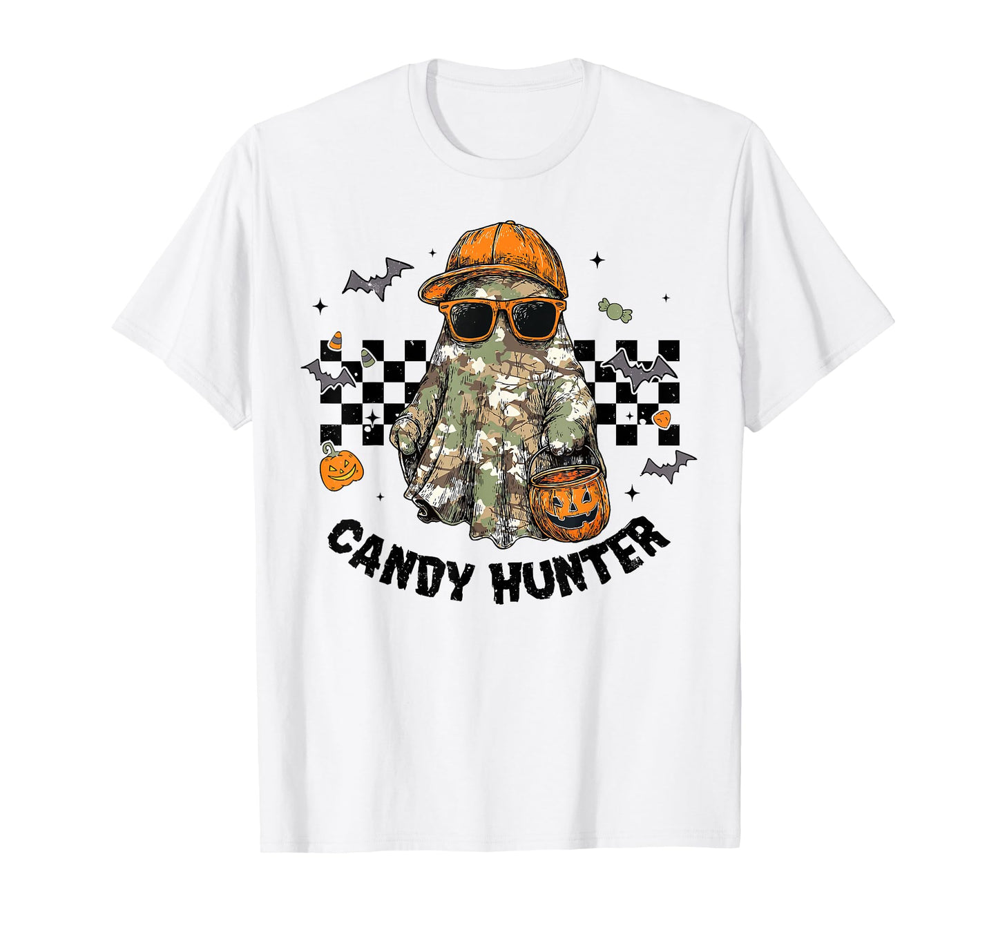 Camo Ghost Candy Hunter Halloween Spooky Dude Funny Boys Kid T-Shirt
