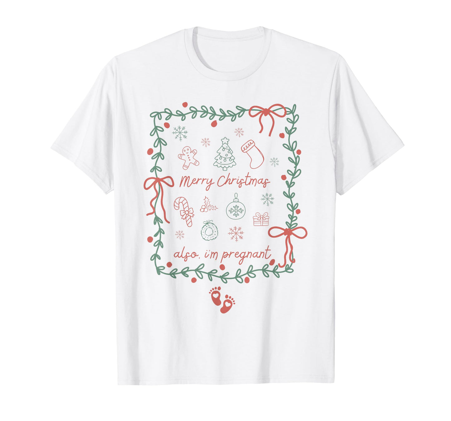 Preppy Vintage Coquette Merry Christmas Also I'm Pregnant T-Shirt