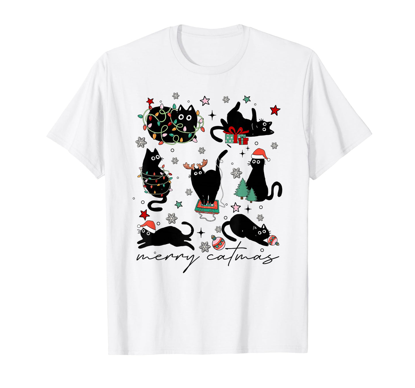 Meowy Catmas Cat Christmas Cute Kitten Cats Santa Hat Xmas T-Shirt