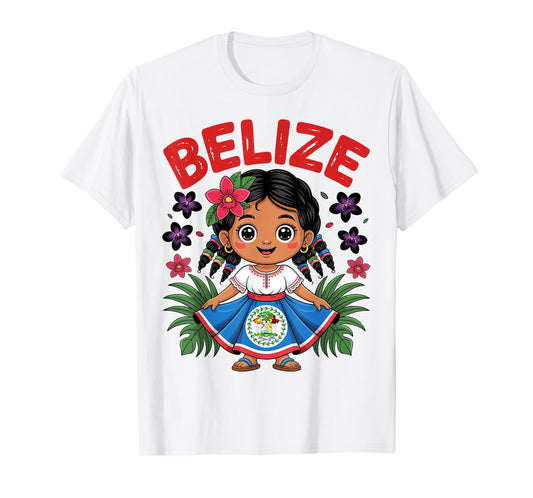 Cute Belize Girl in Traditional Dress Art for Kids T-Shirt