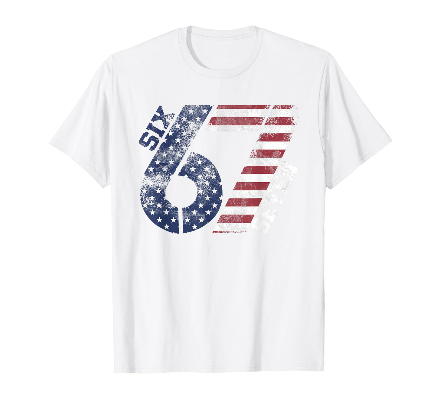 Six Seven USA Flag Pattern 67 Meme Patriotic Kids Men Women T-Shirt