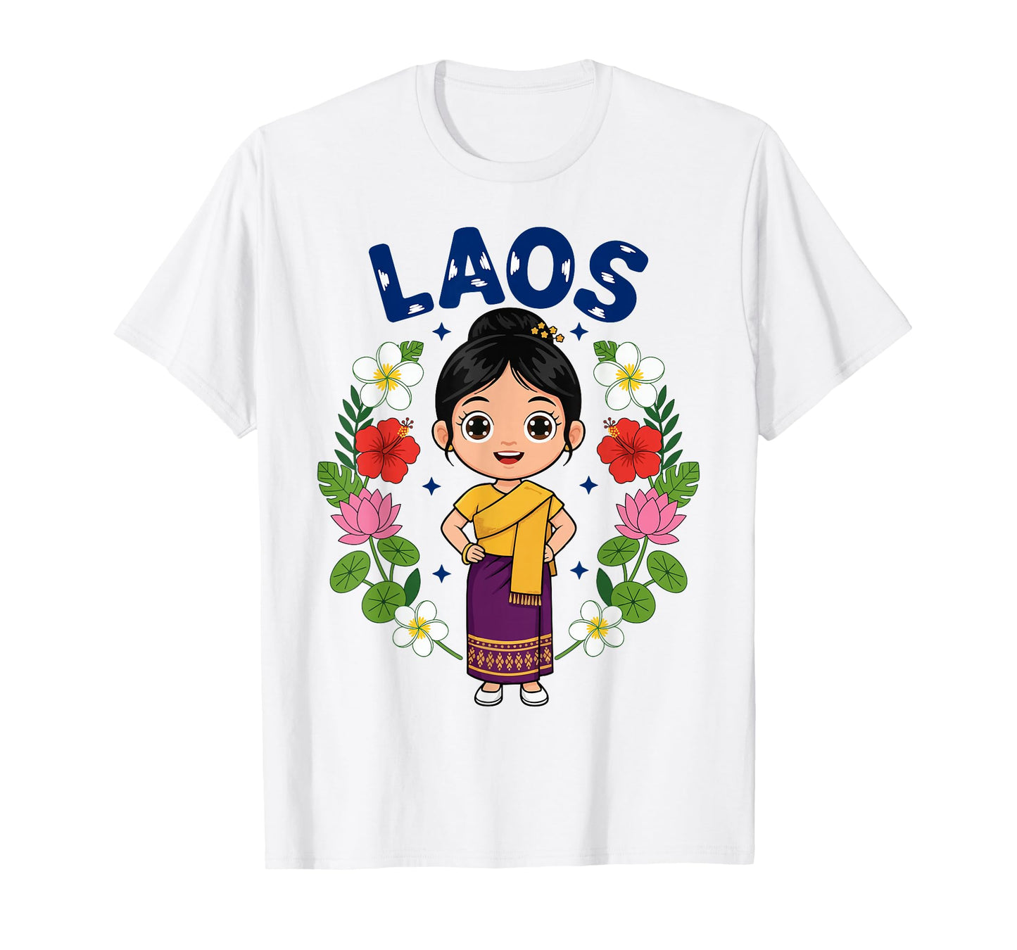 Laos Laotian Girl Traditional Dress Flowers Heritage T-Shirt