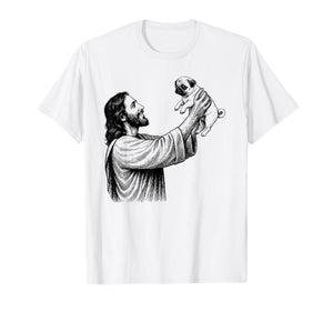 Jesus Holding Pug Religious Dog Lover T-Shirt