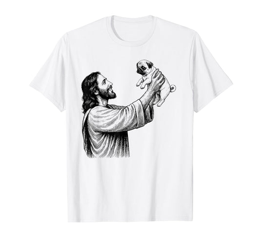 Jesus Holding Pug Religious Dog Lover T-Shirt