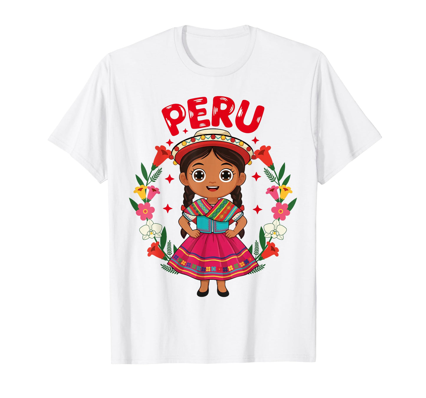 Peru Peruvian Girl Traditional Dress Flowers Heritage T-Shirt