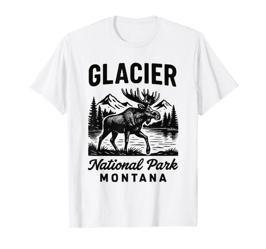 Glacier National Park Montana Vintage Style Moose Graphic T-Shirt