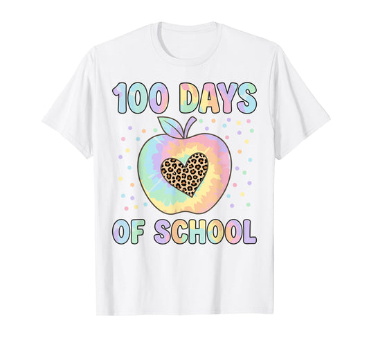 100 Days of School Leopard Tie Dye appele Kid T-Shirt