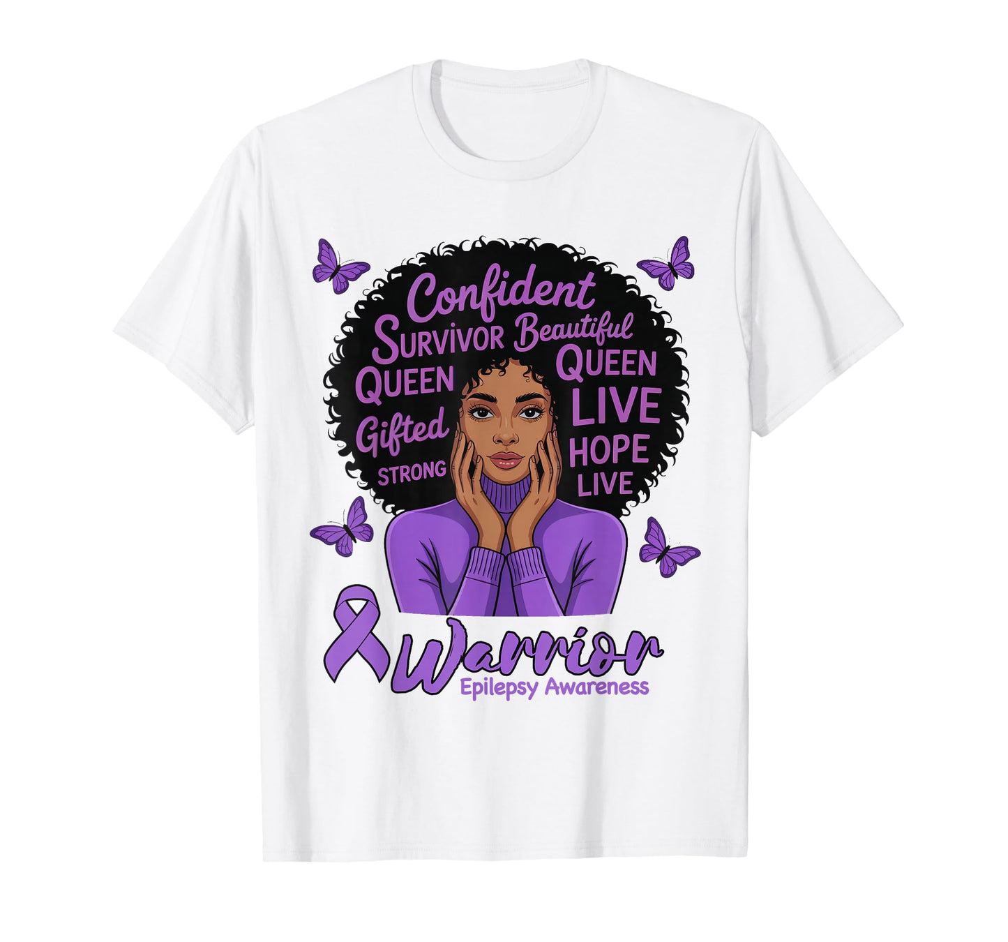 Epilepsy Women American African Queen Afro Mom Girls Purple T-Shirt