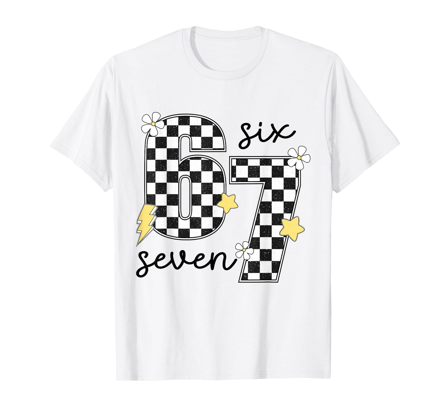 Funny 67 Six Seven Meme Slang 6-7 Checkered Number 6 7 T-Shirt