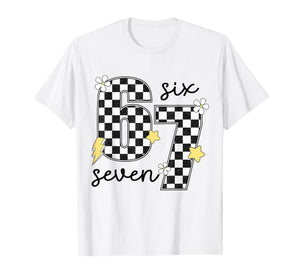 Funny 67 Six Seven Meme Slang 6-7 Checkered Number 6 7 T-Shirt