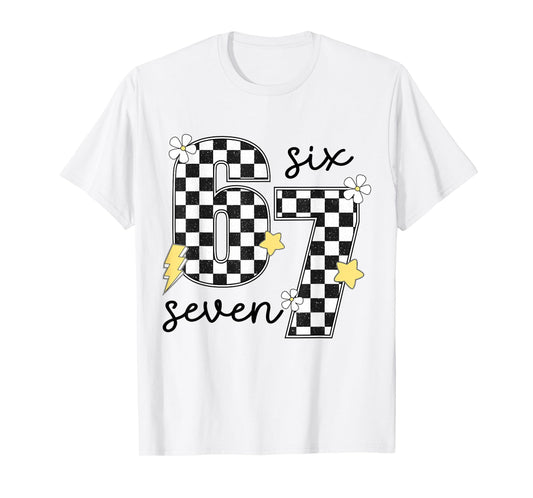 Funny 67 Six Seven Meme Slang 6-7 Checkered Number 6 7 T-Shirt