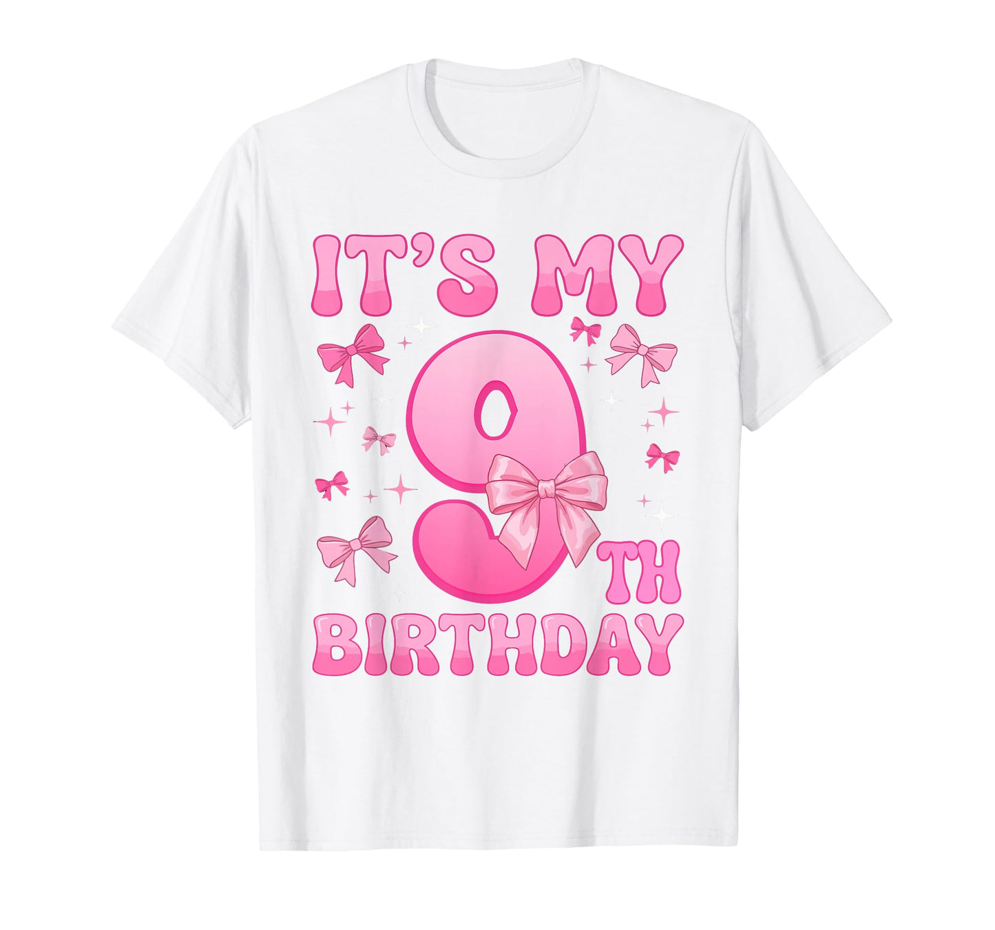 9th Birthday Shirt for Girls Coquette Bow Nine 9 Year Old T-Shirt