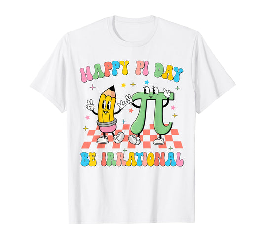 Happy Pi Day Be Irrational Pi 3.14 Teacher Groovy Kid Boy Gi T-Shirt