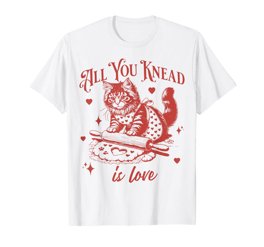 Vintage Cat Biscuits Kneading Dough Valentine's Day T-Shirt