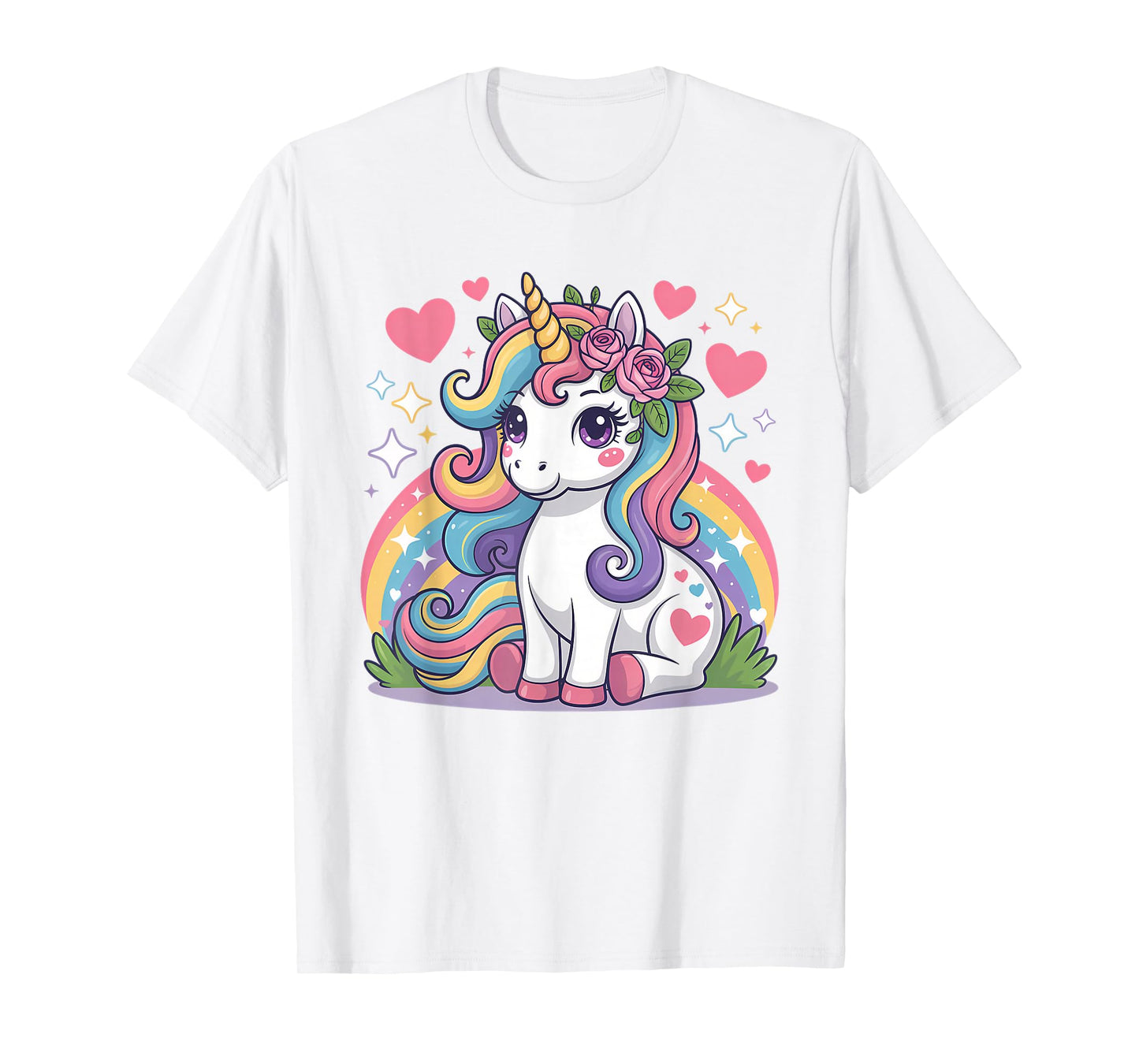 Super Cute Unicorn with Rainbow and Stars Unicorn T-Shirt