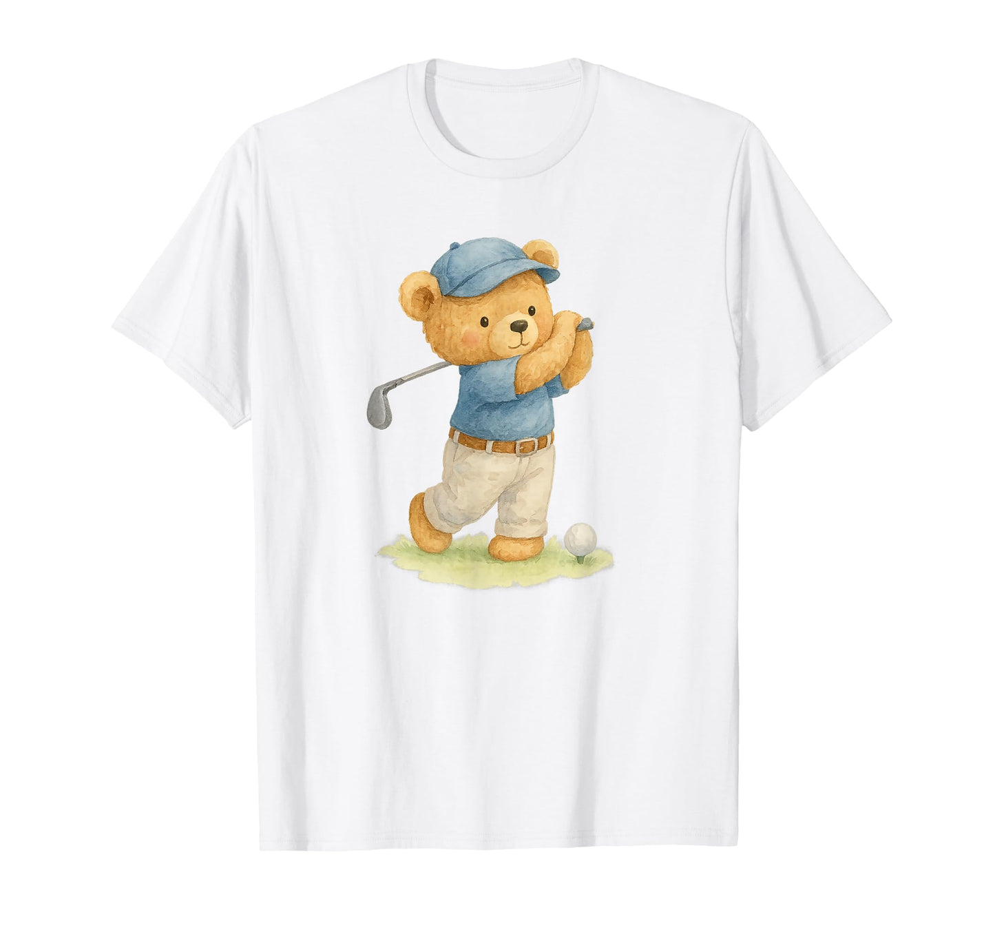 Watercolor Teddy Bear Playing Golf in Blue Outfit T-Shirt