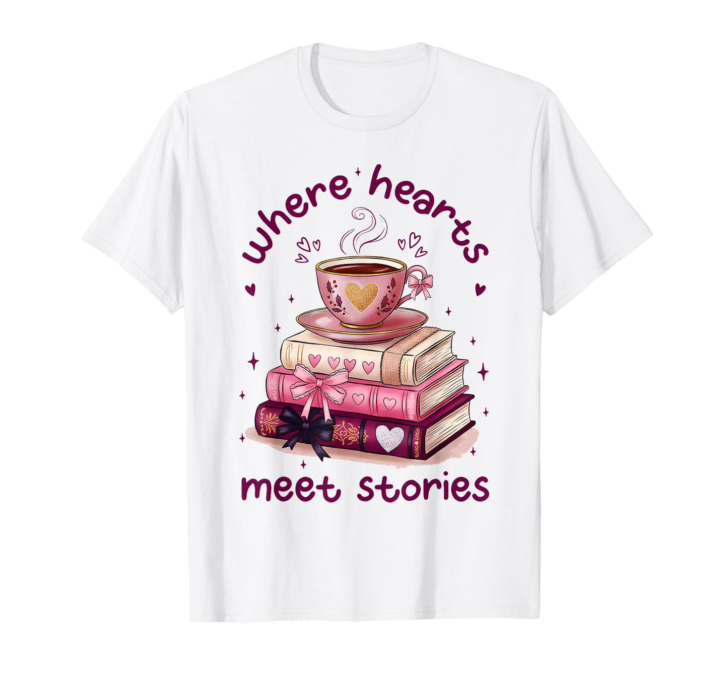 Where Hearts Groovy Meet Stories Coffee Books Valentines Day T-Shirt