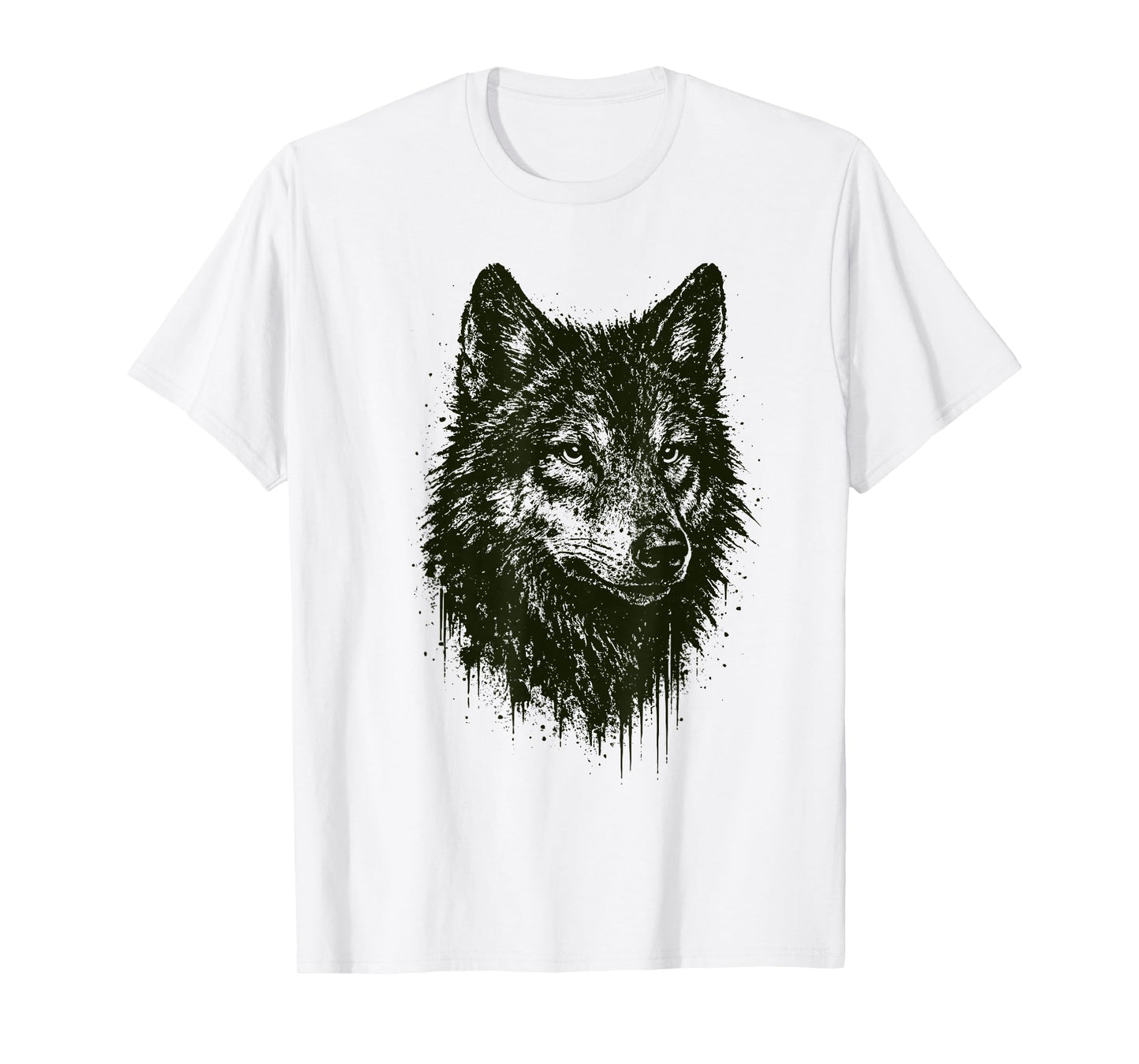 Wolf Ink Art Grunge Wild Nature Animal Portrait Edgy Wolves T-Shirt