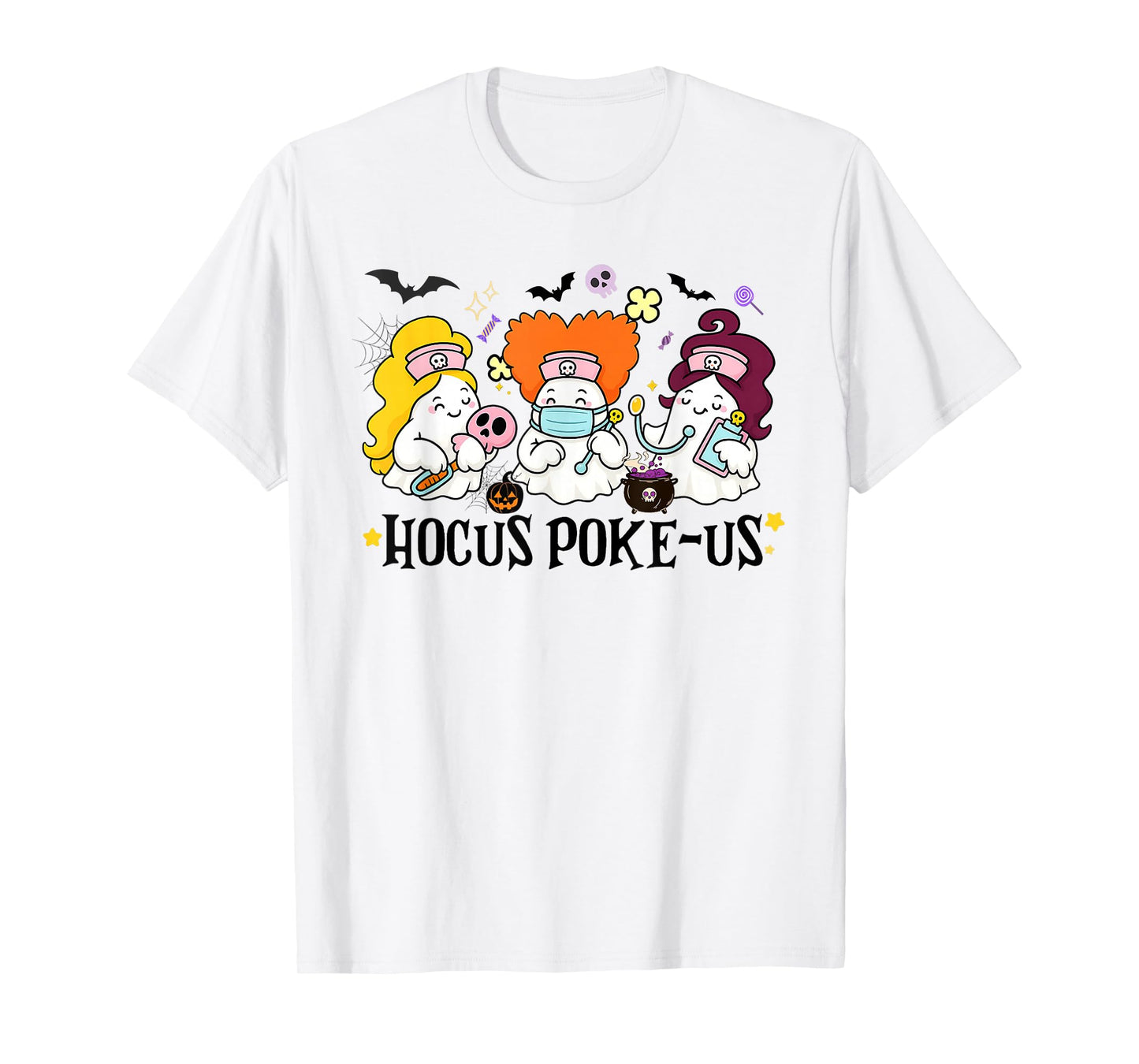 Halloween Ghost Nurse Hocus Poke Us Costume Scrub Top Women T-Shirt